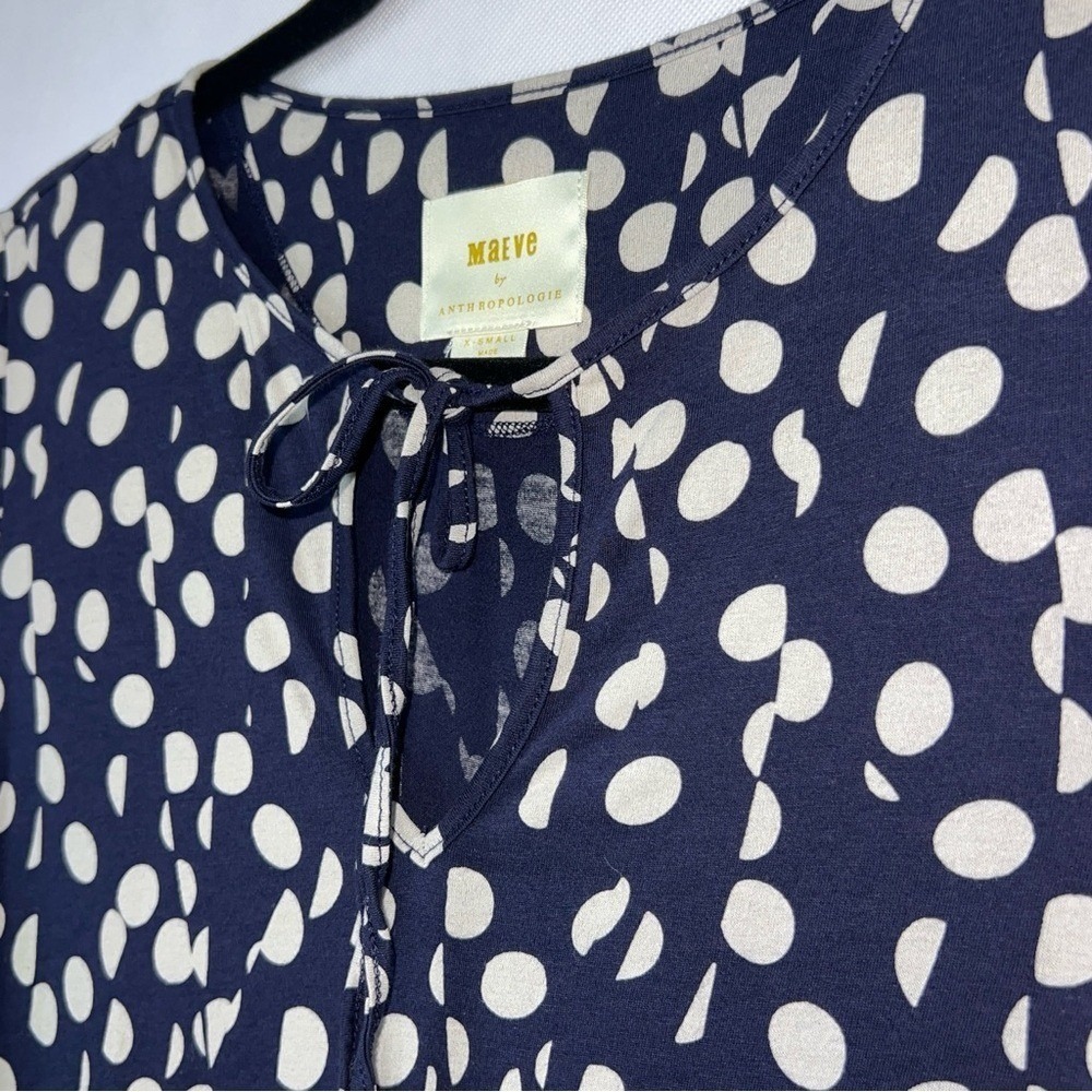 Anthropologie Maeve Navy Blue & White Polka Dot Cotton Modal Short Sleeve Top XS - Picture 4 of 11